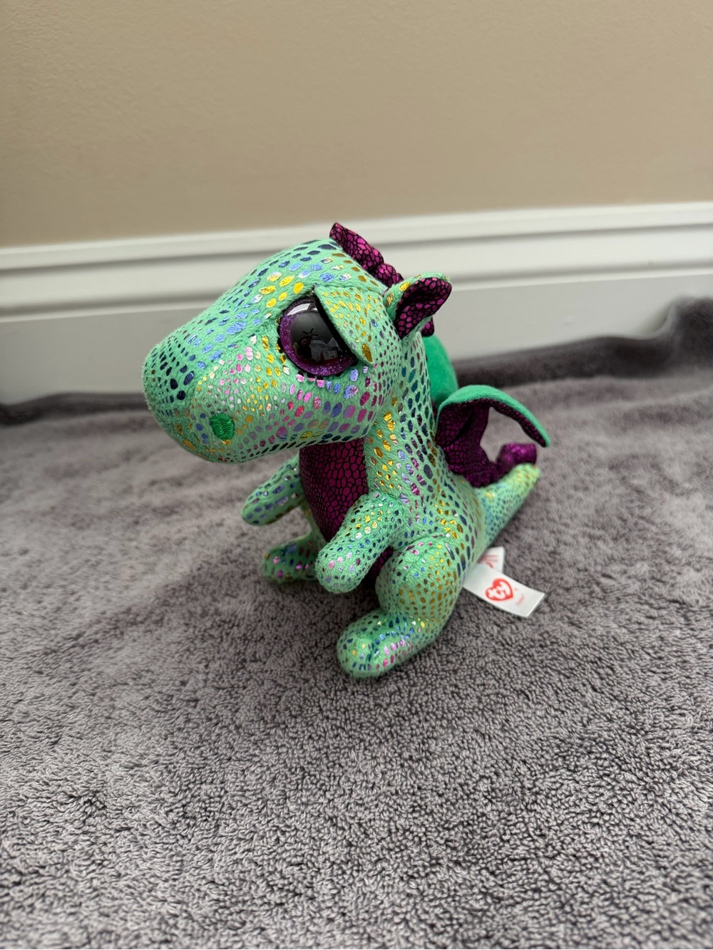 Ty Cinder Sparkly Green and Purple Dragon Plush